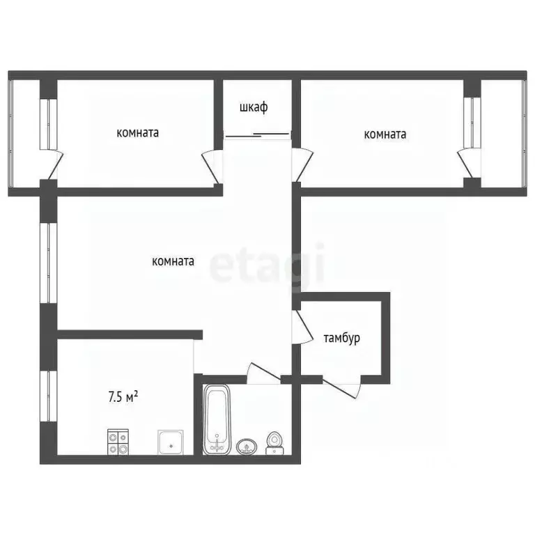 3-к кв. Кемеровская область, Новокузнецк ул. Шолохова, 13 (60.5 м) - Фото 1
