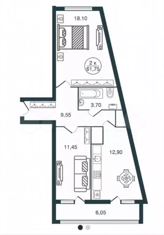 2-к. квартира, 61 м, 11/15 эт. - Фото 0