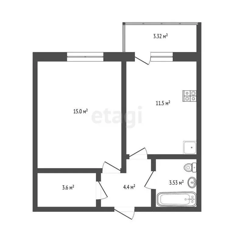 1-комнатная квартира: Тюмень, улица Андрея Кореневского, 22 (37 м) - Фото 1