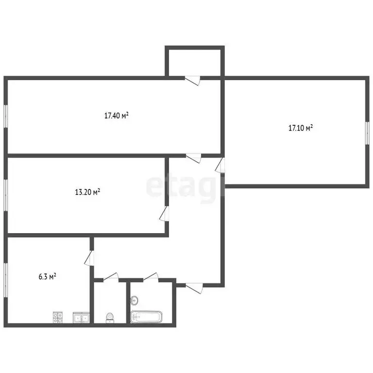 3-комнатная квартира: Красное Село, Бронетанковая улица, 13к1 (69.3 м) - Фото 1