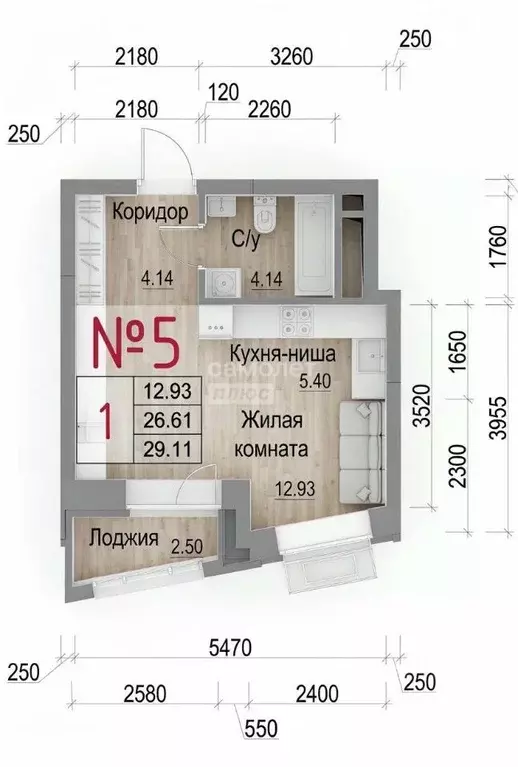 Студия Калужская область, Обнинск ул. Долгининская, 8 (40.5 м) - Фото 2