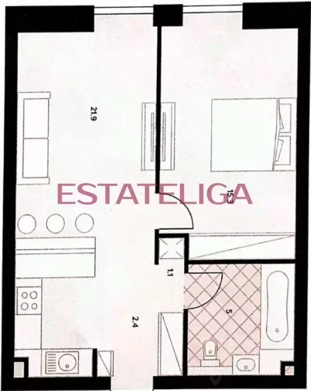 Квартира, 1 комната, 45.8 м - Фото 1