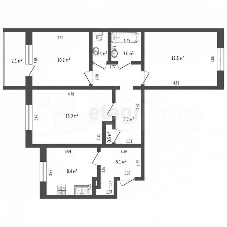 3-к. квартира, 65 м, 4/9 эт. - Фото 0