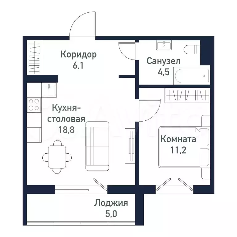 1-к. квартира, 40,4 м, 2/10 эт. - Фото 0