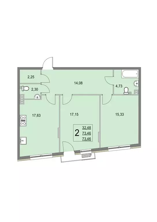 2-комнатная квартира: деревня Крюково, 6 (73.4 м) - Фото 0