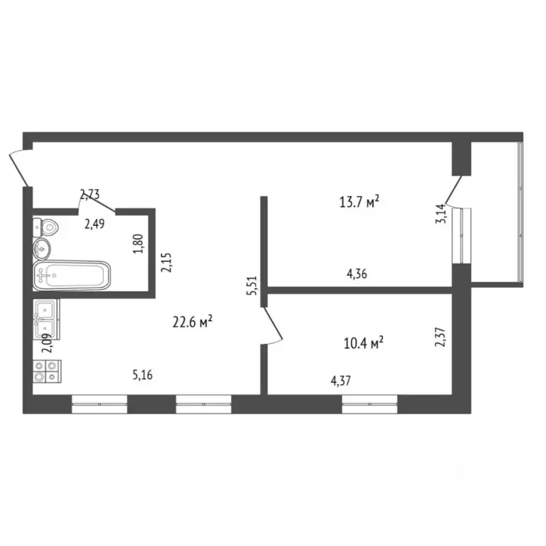 2-к кв. Тюменская область, Тюмень Курская ул., 2 (53.0 м) - Фото 2