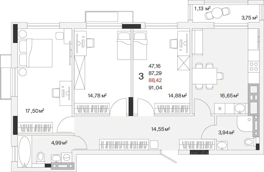 3-к кв. Калининградская область, Гурьевский муниципальный округ, пос. ... - Фото 1