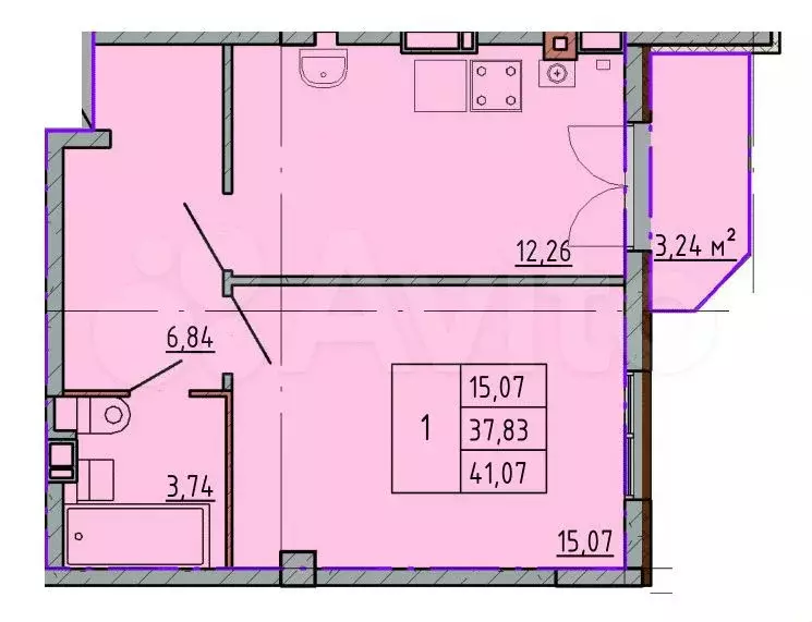 1-к. квартира, 41 м, 4/5 эт. - Фото 0