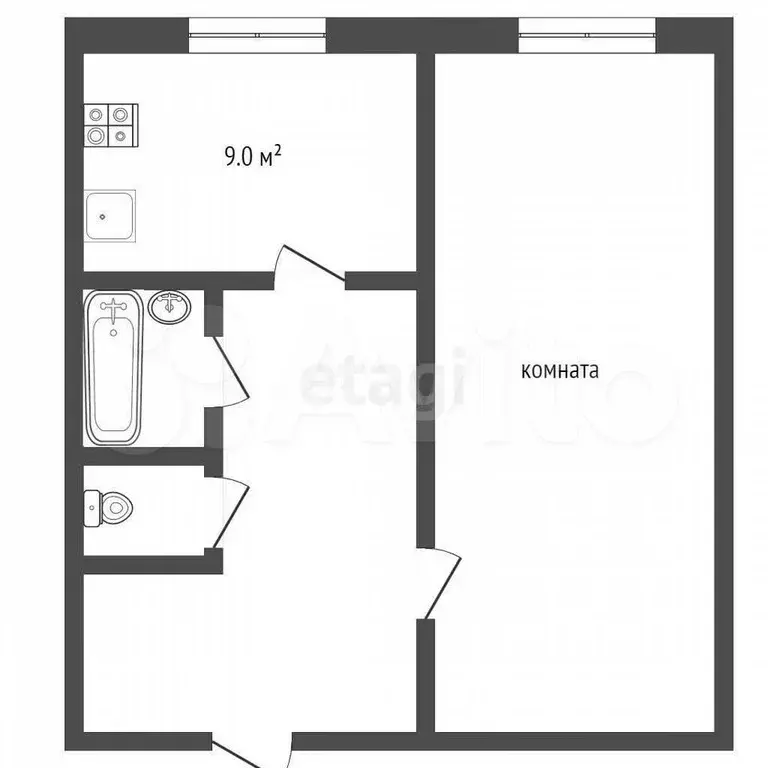 1-к. квартира, 33 м, 1/9 эт. - Фото 0