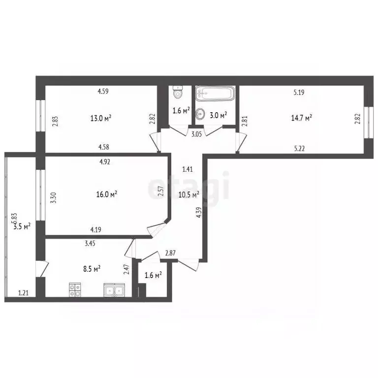 3-к кв. Татарстан, Набережные Челны ул. Виктора Полякова, 20В (72.4 м) - Фото 1