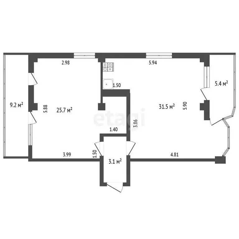 2-комнатная квартира: Ливадия, Виноградная улица, 1Д (80 м) - Фото 1