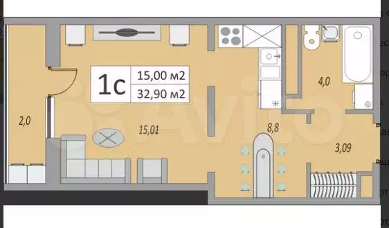 Квартира-студия, 33 м, 20/24 эт. - Фото 1