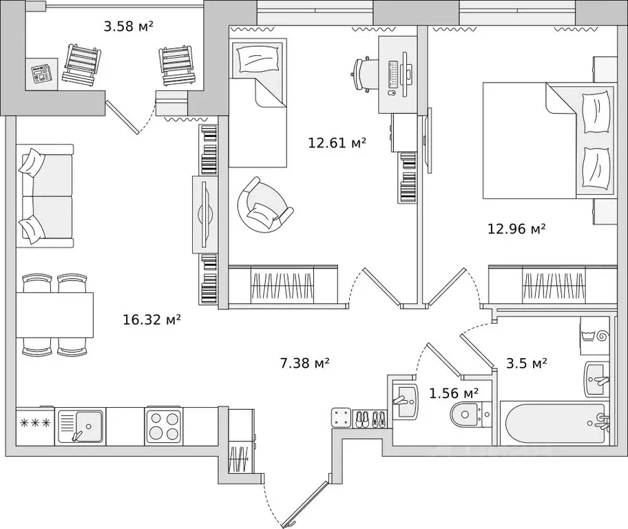 2-к кв. Санкт-Петербург ул. Плесецкая, 24 (57.91 м) - Фото 0