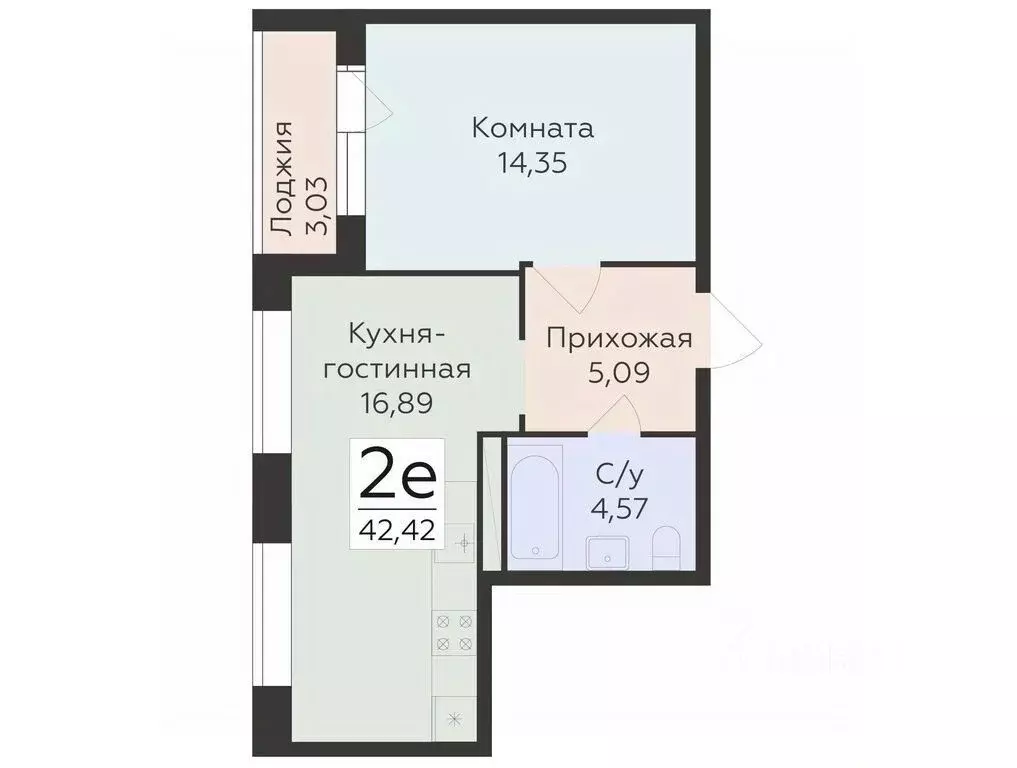 2-к кв. Воронежская область, Воронеж ул. Матросова (42.42 м) - Фото 0