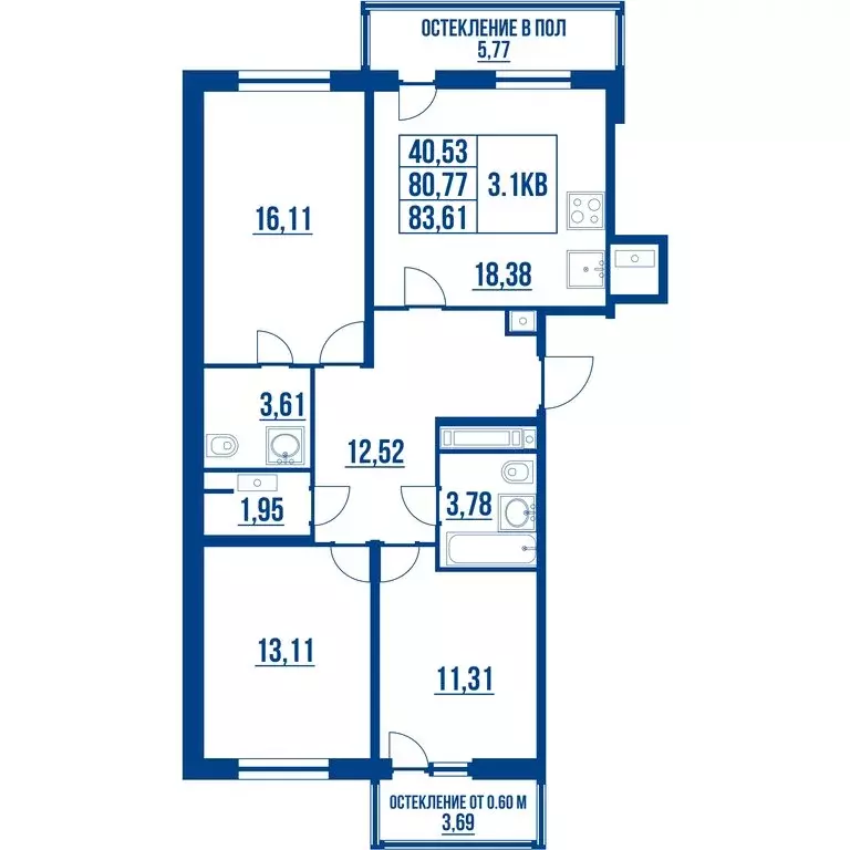 3-комнатная квартира: Санкт-Петербург, Кубинская улица, 78к2 (83.61 м) - Фото 0