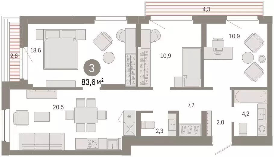 3-комнатная квартира: Новосибирский район, рабочий посёлок Краснообск, ... - Фото 1