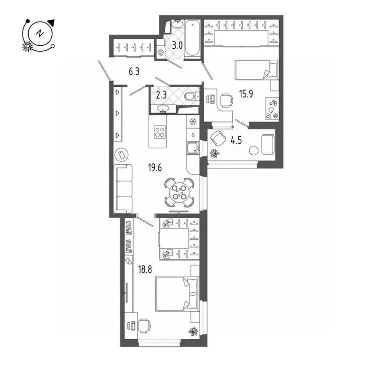 2-к кв. Санкт-Петербург Белоостровская ул., 28 (68.1 м) - Фото 0