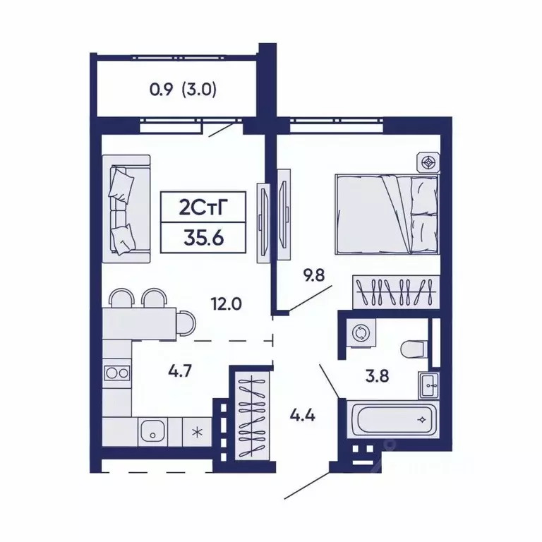 2-к кв. Новосибирская область, Новосибирск Горизонт жилой комплекс ... - Фото 2