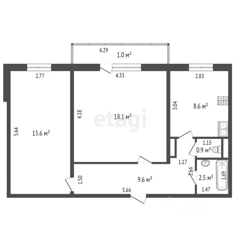 2-к кв. Забайкальский край, Чита ул. Серова, 28 (55.3 м) - Фото 1