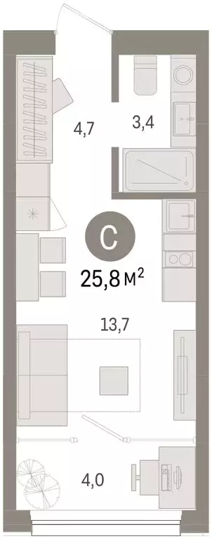 Квартира-студия: Тюмень, Мысовская улица, 26к1 (25.79 м) - Фото 2