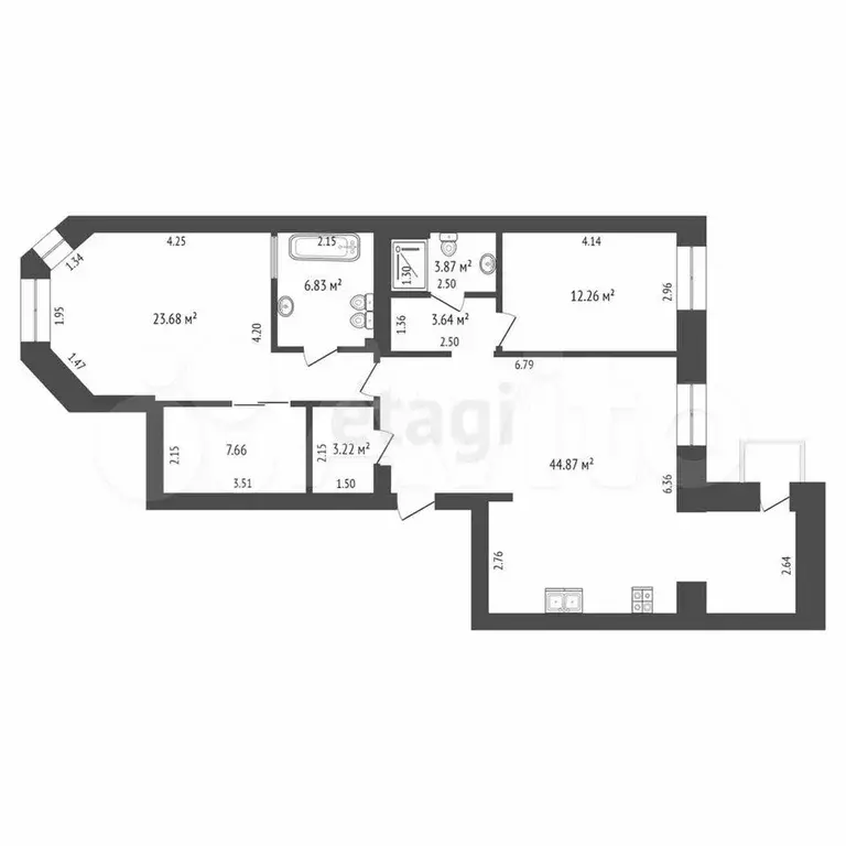 3-к. квартира, 104,1 м, 4/7 эт. - Фото 0