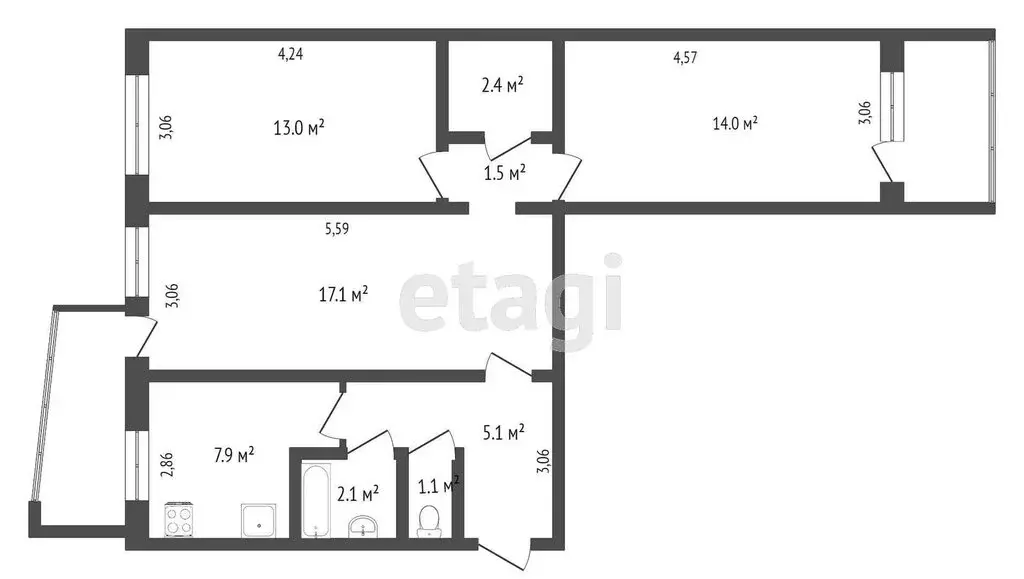 3-комнатная квартира: Калининград, улица Фрунзе, 60 (64.2 м) - Фото 0