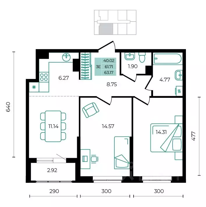 3-к кв. Адыгея, Майкопский район, пос. Тульский  (63.17 м) - Фото 1