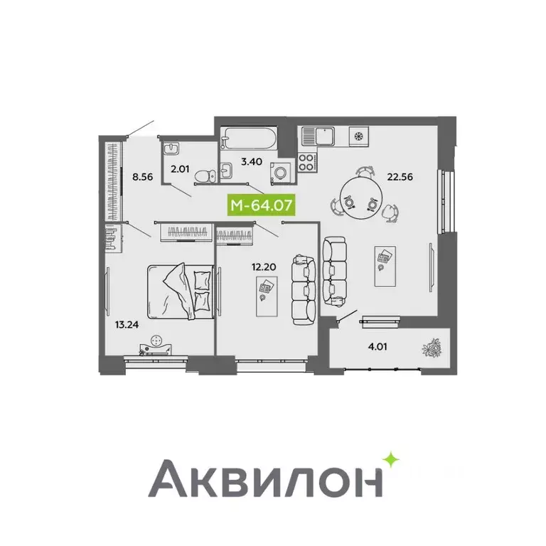 2-к кв. Архангельская область, Архангельск  (64.07 м) - Фото 0