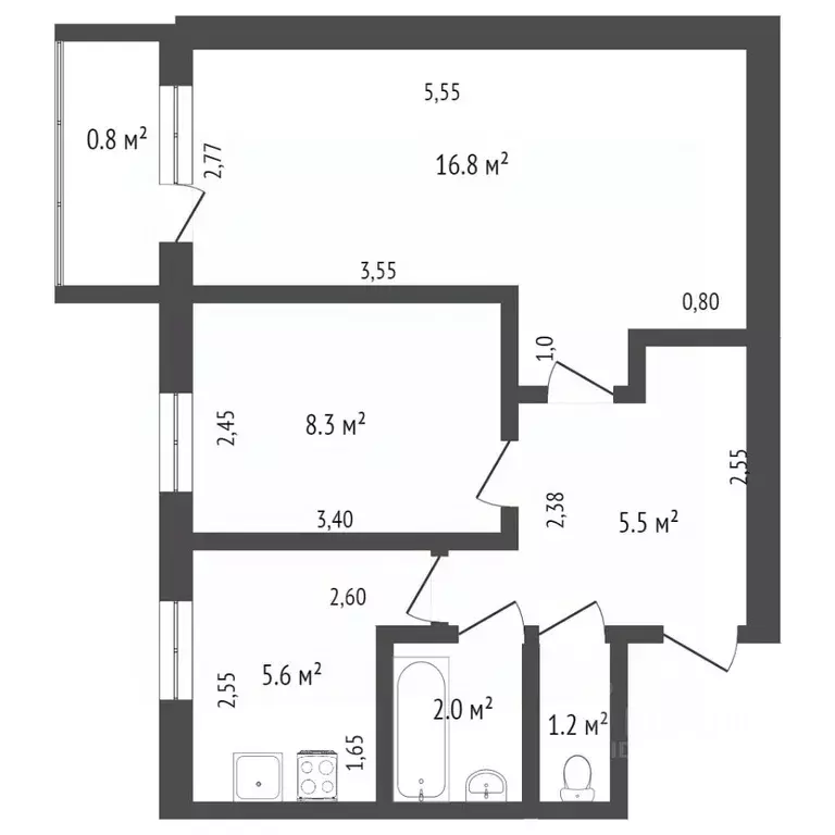 2-к кв. Кемеровская область, Юрга просп. Победы, 18 (41.2 м) - Фото 1