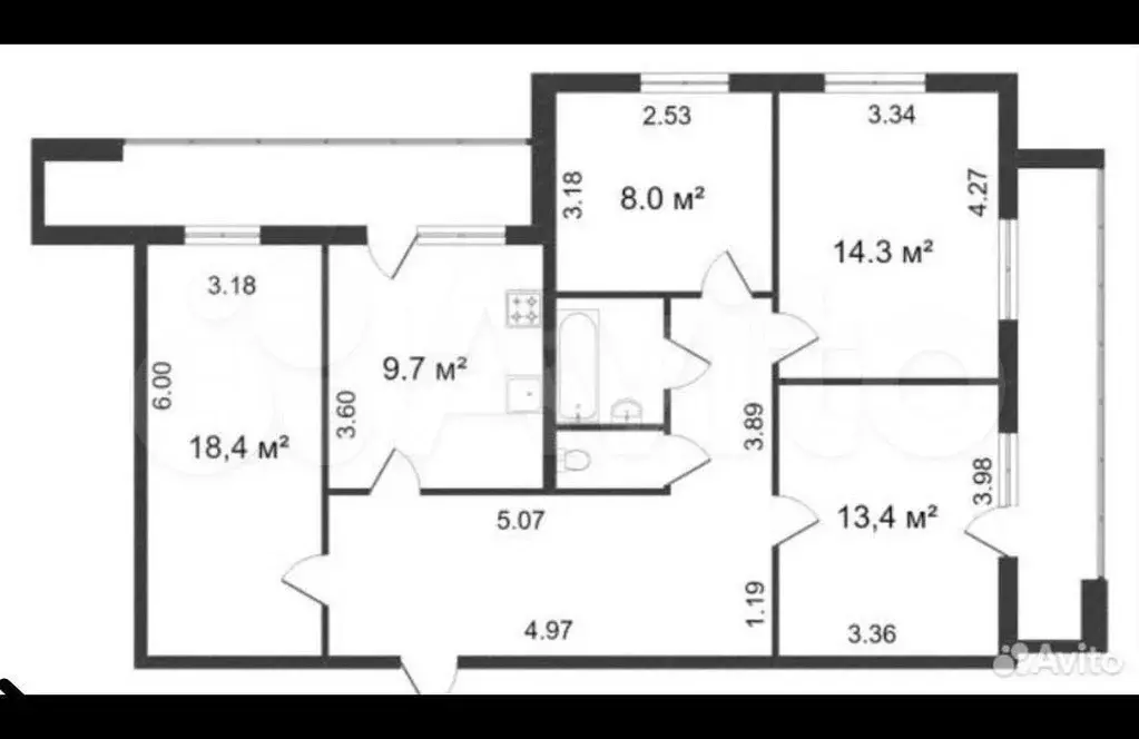 4-к. квартира, 91 м, 8/12 эт. - Фото 0