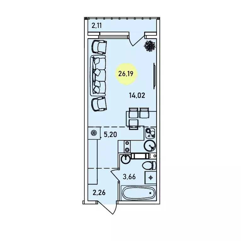 Студия Ярославская область, Ярославль Ярославская ул., 33 (26.19 м) - Фото 2