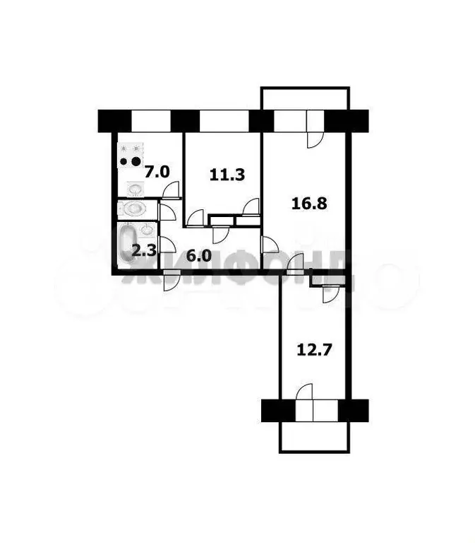 3-к. квартира, 58,8 м, 3/9 эт. - Фото 0
