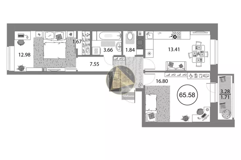 2-комнатная квартира: Санкт-Петербург, проспект Авиаконструкторов, 54 ... - Фото 1