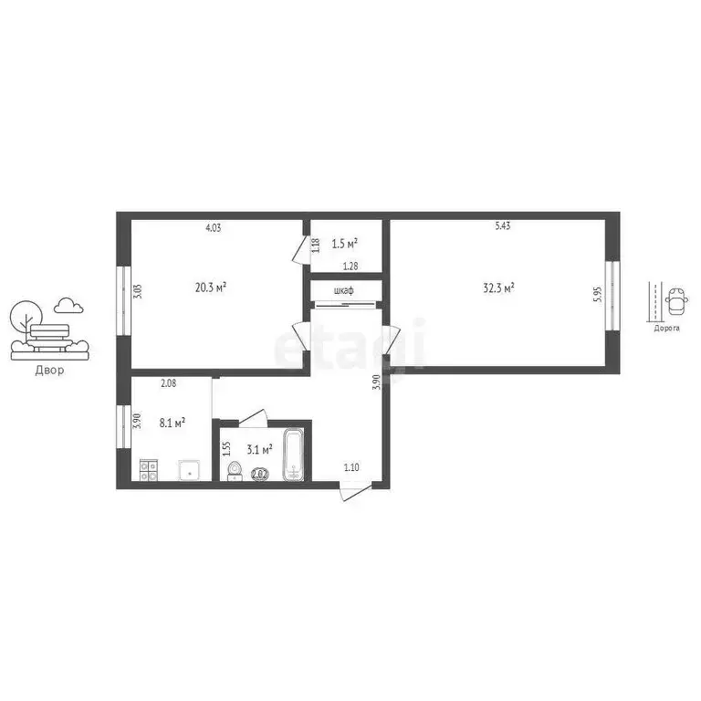 2-комнатная квартира: Ялуторовск, Красноармейская улица, 50 (46.1 м) - Фото 0