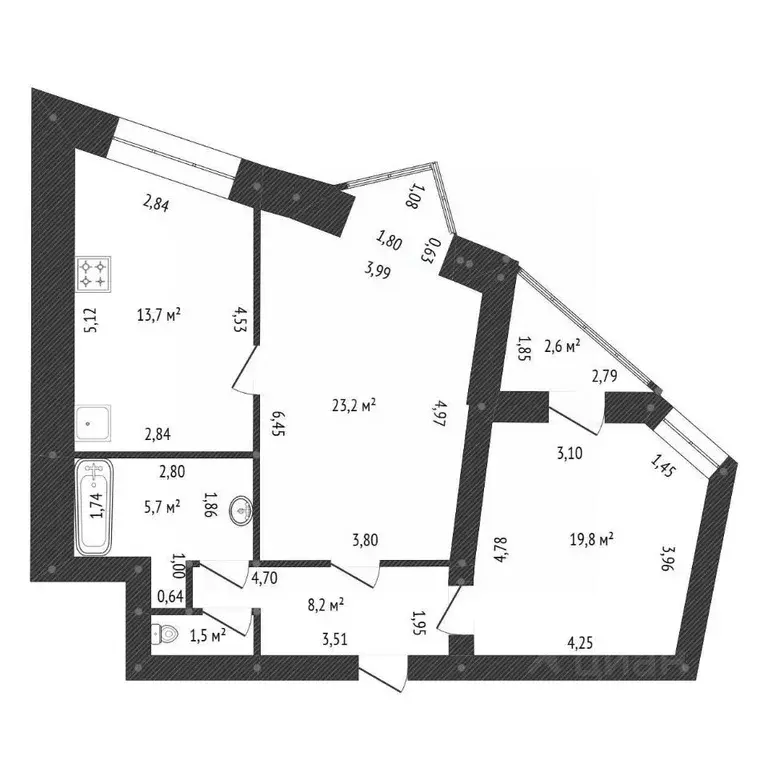 2-к кв. Башкортостан, Уфа Революционная ул., 34/1 (76.0 м) - Фото 2