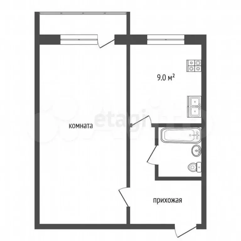 1-к. квартира, 33,1 м, 2/5 эт. - Фото 0