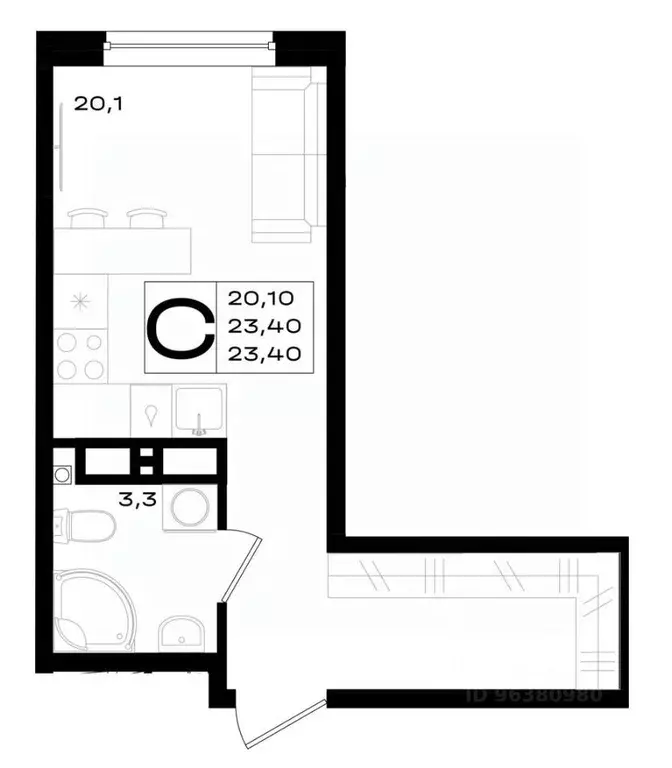 Студия Ростовская область, Аксай просп. Аксайский (23.4 м) - Фото 1