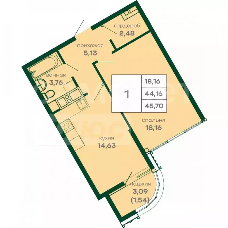 1-к кв. Крым, Симферополь ул. 51-й Армии, 120 (45.0 м) - Фото 2
