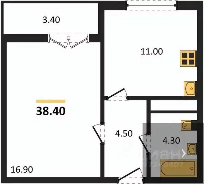 1-к кв. Воронежская область, Новоусманский район, пос. Отрадное ул. ... - Фото 1