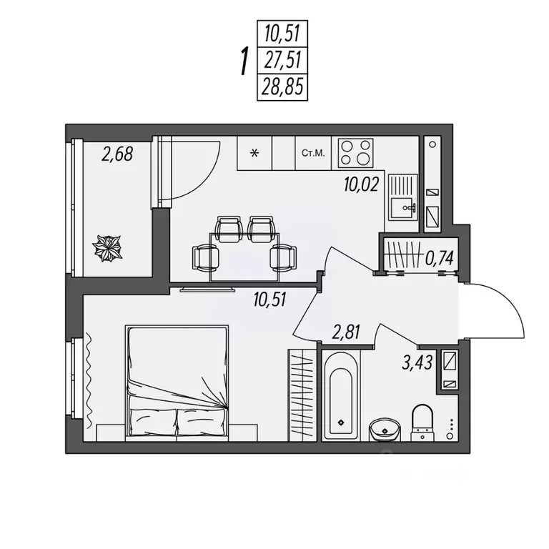 1-к кв. Волгоградская область, Волгоград ул. Качалова, 42 (28.85 м) - Фото 1