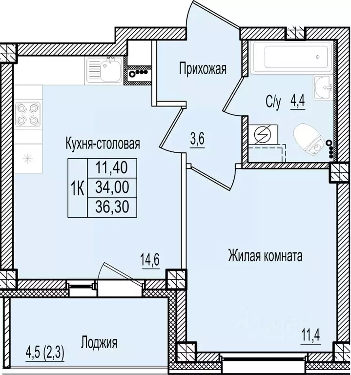 1-к кв. Псковская область, Псков Крестовский жилой комплекс (36.3 м) - Фото 0