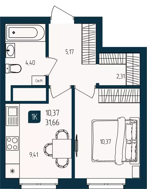 1-к кв. Тюменская область, Тюмень  (31.66 м) - Фото 1
