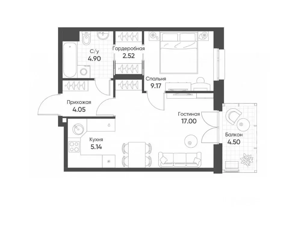 2-к кв. Татарстан, Казань ул. Гаврилова, 7к1 (44.2 м) - Фото 2