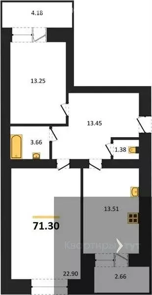 2-комнатная квартира: Воронеж, переулок Здоровья, 90Г/1к2 (71.3 м) - Фото 0