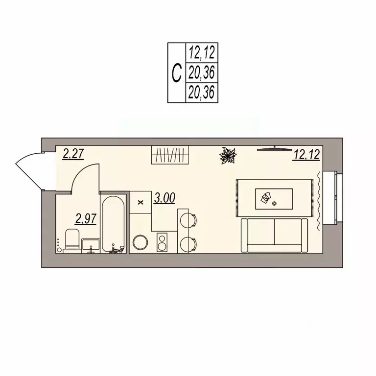 Студия Волгоградская область, Волгоград ул. Расула Гамзатова (20.36 м) - Фото 1