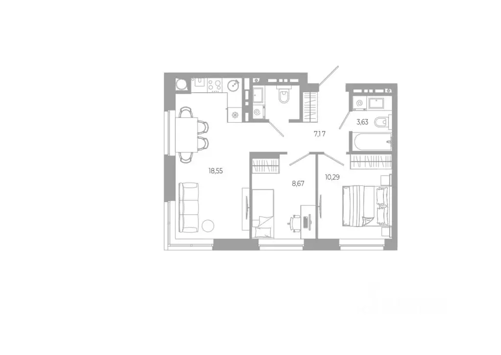 2-к кв. Астраханская область, Астрахань Разум жилой комплекс (50.94 м) - Фото 1