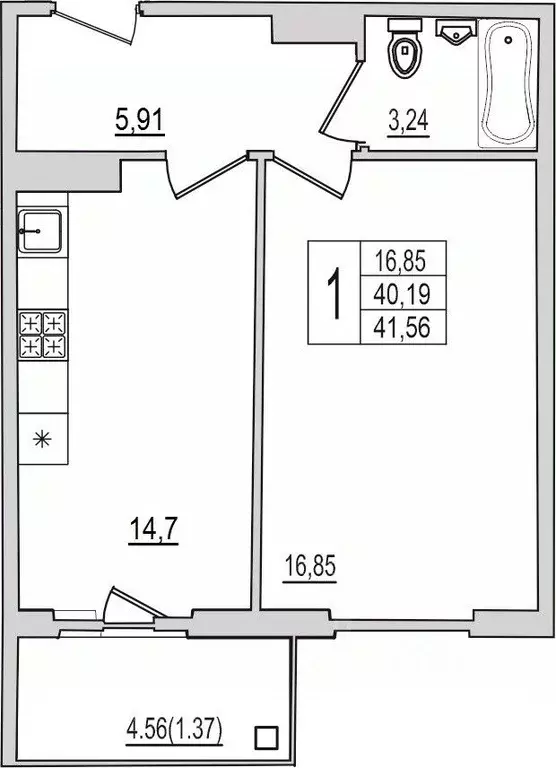 1-к кв. Псковская область, Псков Рижский просп., 94Г (41.56 м) - Фото 1
