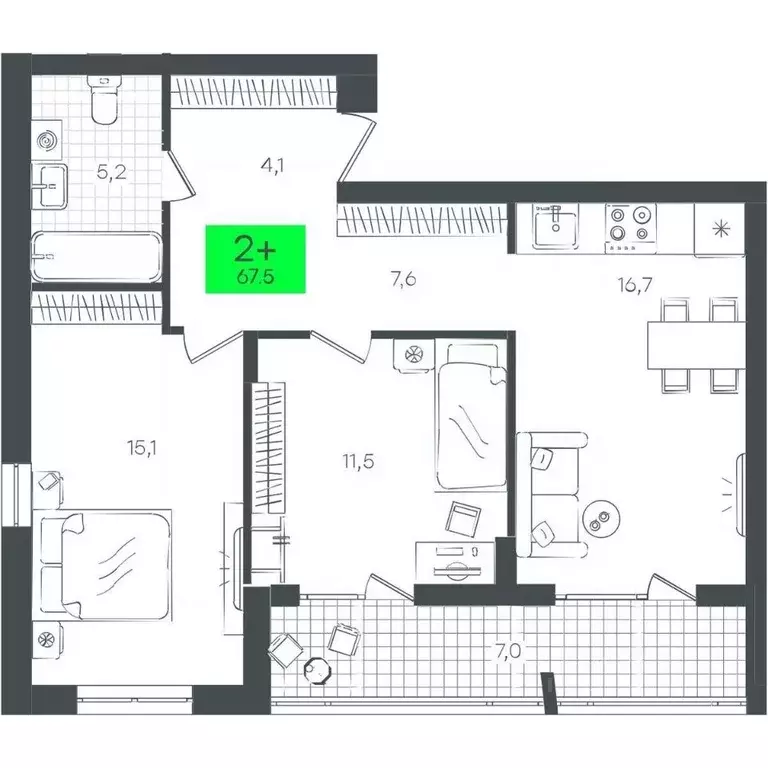 2-к кв. Тюменская область, Тюмень ул. Николая Глебова, 6 (67.5 м) - Фото 0
