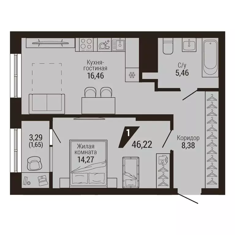 1-комнатная квартира: Екатеринбург, улица Энергостроителей, 7 (46.22 ... - Фото 1