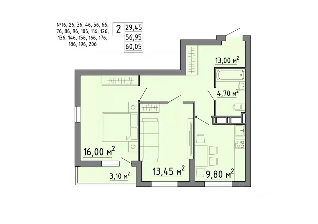 2-к кв. Липецкая область, Липецк Агрономическая ул. (60.05 м) - Фото 1